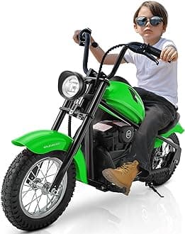 ELEMARA Electric Dirt Bike, 15 mph & 150lb Max, 24V Ride on Toy for Big Kids w/LED Lights & Power Display,Chain-Driven Motor,Twist-Grip Throttle, Shock Springs,Handbrake,12" Air-Filled Tires-Green