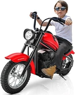 ELEMARA Electric Dirt Bike, 15 mph & 150lb Max, 24V Ride on Toy for Big Kids w/LED Lights & Power Display,Chain-Driven Motor,Twist-Grip Throttle, Shock Springs,Handbrake,12" Air-Filled Tires-Red