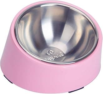 SuperDesign Mess Free 15° Slanted Bowl for Dogs and Cats, Tilted Angle Bulldog Bowl Dog Feeder, Non-Skid & Non-Spill, Easier to Reach Food L/2 Cup Pink