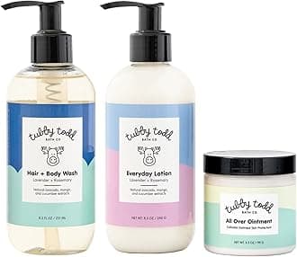 TUBBY TODD 3-Step Baby Bath & Skincare Routine - The Regulars Bundle - 8.5oz Baby Shampoo and Body Wash, 8.5oz Everyday Lotion & 3.5oz All Over Ointment - Lavender Rosemary