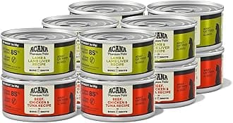 ACANA Premium Pate Wet Cat Food in Bone Broth Variety Pack: Beef Chicken & Tuna + Lamb 3oz Cans (12 Count, 6 of Each)