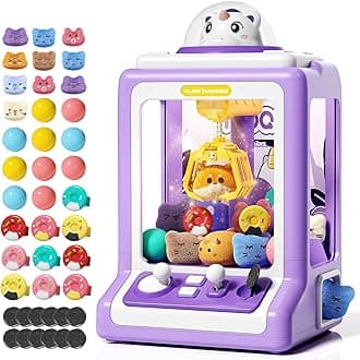 Jovow Claw Machine for Kids, Mini Vending Machine with Game Coins & Music, Prize Dispenser Toys for Girls and Boys, Electronic Claw Game Machine for Party Birthdays, Includes 30 Mini Toys
