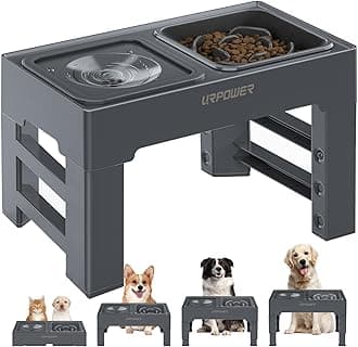 URPOWER 2-in-1 Elevated Slow Feeder Dog Bowls with No-Spill Water Bowl, 4 Height-Adjustable Raised Dog Bowls, Non-Slip Food and Water Bowls with Stand for Small, Medium, Large Dogs, Cats and Pets