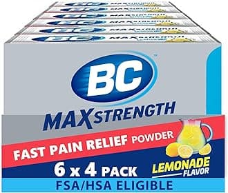 Max Strength Headache Relief Powder, Triple-Action Formula with Acetaminophen, Aspirin & Caffeine Eases Aches & Pains, Lemonade Flavor, 4 Count, 6 Pack