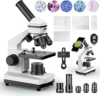 Compound Microscope for Adults & Students - 100X-2000X High-Power Biological Microscope for Students, School Lab & Home Education, with Slides Set & Phone Adapter (White)
