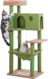 Tall Cat Tree for Indoor Cat Large Adults 54”Cat Tower with Enlarged Hammock21.6x17.7”Spacious Cat Condo House and Roomy Top Bed and Scratch Post and Scracher Pad (Green, Large-54)