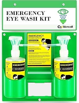 CGOLDENWALL Eye Wash Station Portable Emergency Eye Wash Kit, Wall Mounted Eyewash Station OSHA Approved, 2 * 16.9oz Bottles, with Mirror & Emergency Sign, Safety Material, NO Solution