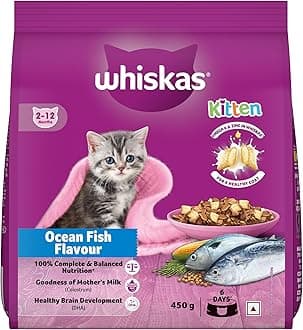 Whiskas Junior Mother Cat & Kitten (2-12 Months) Dry Cat Food, Ocean Fish Flavour, 450 g, Contains 41 Essential Nutrients, Complete & Balanced Nutrition for Mother Cats & Kittens