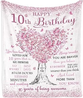 10 Year Old Girl Birthday Gifts Blanket 40"x50", Gifts for 10-Year-Old Girls, Christmas 10th Birthday Gifts for Girls, Double Digits Party Gift Ideas Decoration, Ten Years Old Throw Blankets