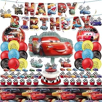 Birthday Party Decorations, Theme Party Supplies Set Include Happy Birthday Banner, Foil Balloons, Cupcake Toppers, Tablecloth, Hanging Swirl Decorations for Teen