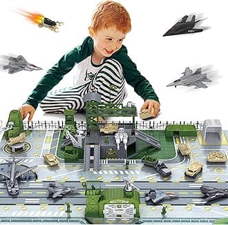 Military Base Toy Sets, Army Toys with 13 Vehicles Trucks Helicopter, Fighter Jet, Airplane Toy with Army Men Action Figures, Birthday Gift for Boys